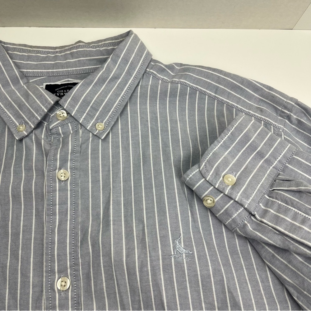 Charles Tyrwhitt Grey Gray White Striped Button Front Shirt Classic XL *FLAWED